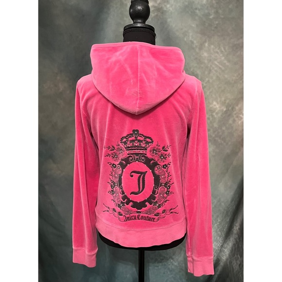 Juicy Couture Pink Velour Hoodie Zip Up Jacket Crown Logo Extra Large XL - Picture 1 of 7